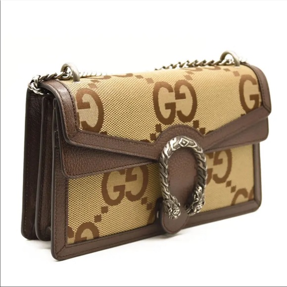GUCCI Monogram Jumbo GG Textured Dollar Calfskin Medium Dionysus Camel Ebony - Picture 3 of 9